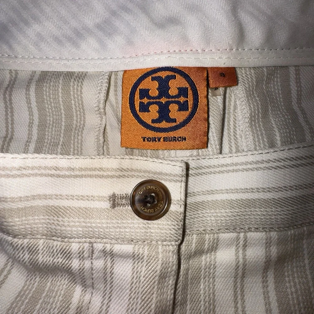 Tory Burch Shorts Sz 8 Beige White Stripe 3